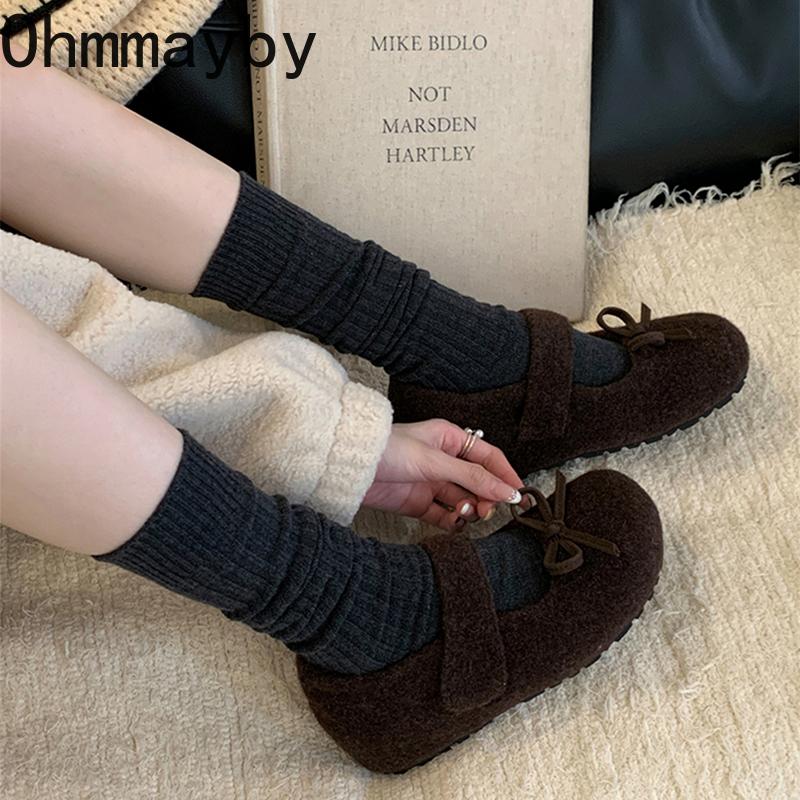 Scarpe da donna Mary Jane con nodo a farfalla vintage di design, comode all'aperto, suola morbida, con rialzo interno, in cotone conciso