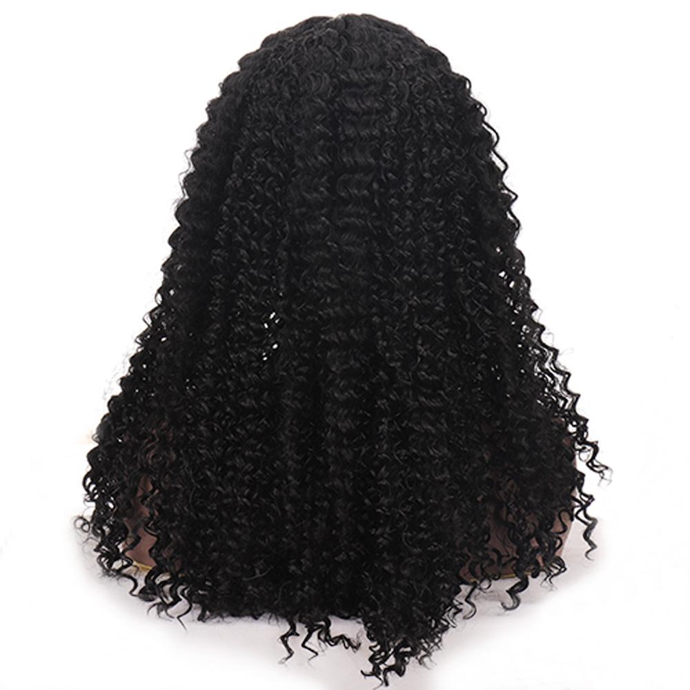 Bybrana Black Mid-Length Curly Middle Part Synthetic Soft Heat-Resistant Fiber Daily Wig