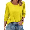 Women's Fashion Casual 3/4 Sleeve Solid Color Shirt Women's Round Neck Tops