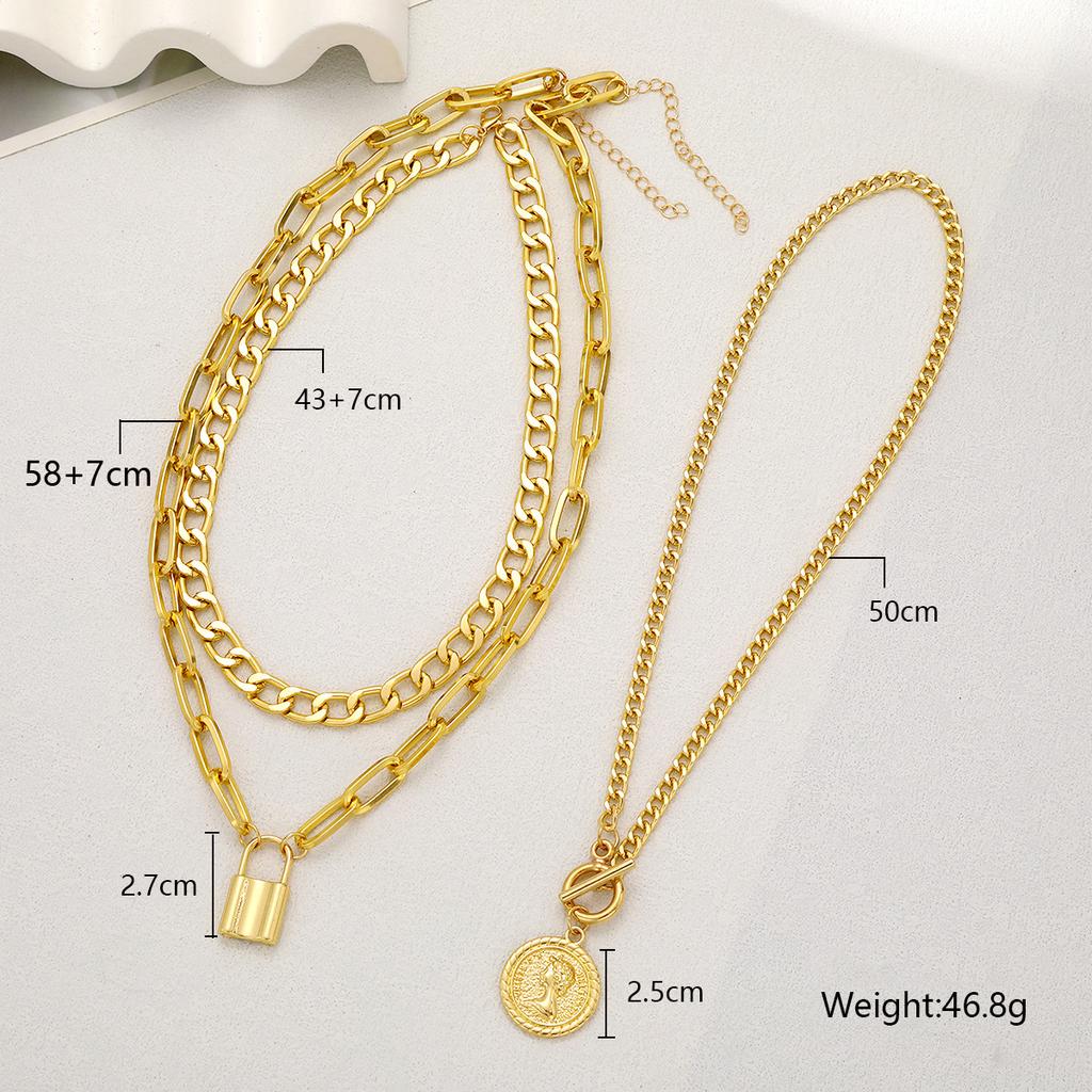 3 Stück/Set Vintage Münzanhänger Halsketten für Damen Punk Goldfarbener Verschluss Mehrschichtige Halskette 2026 Trendiger Y2K Schmuck Geschenke