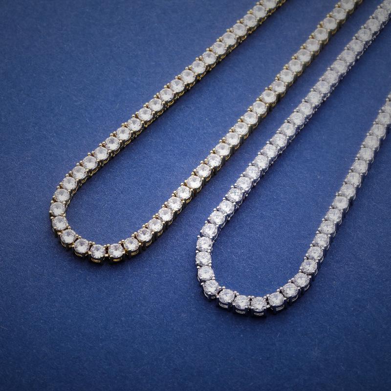 European and American Style Copper Zircon Tennis Chain Necklace3-5mm Spring Buckle Hip-Hop Unisex Personality Trendy Bracelet Wholesale