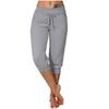 Women Classic Solid Color Jogging Pants Cotton Linen Capris Trousers Bandage Double Pocket Pants Summer Beach Vacation Wear