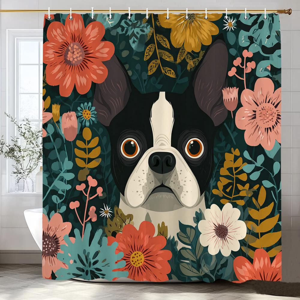 Cute Cats and dogs in the garden Shower Curtain, Bathroom Decorative Shower Curtain, Waterproof Shower Curtain with Hooks