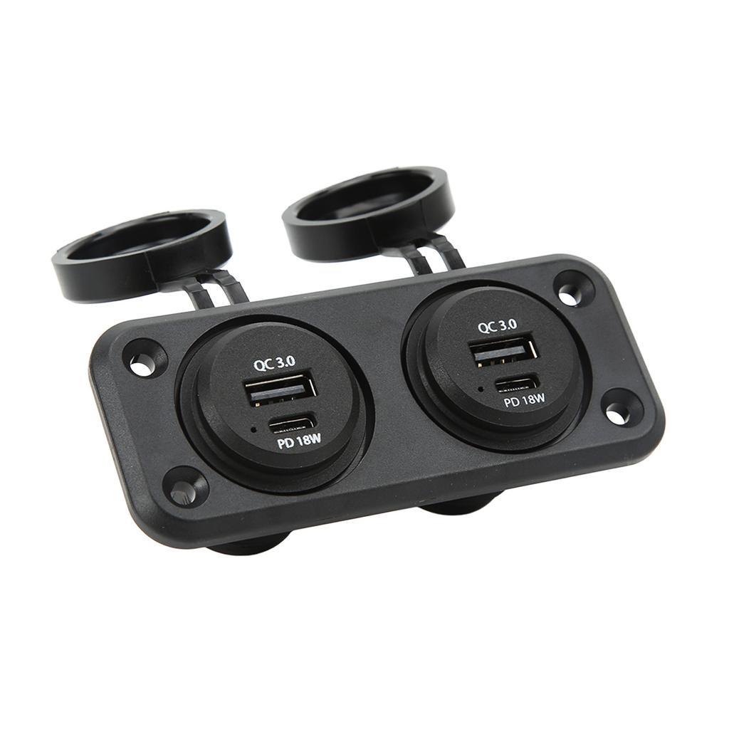 Dual Port Car Charger 2 Way DC 10‑30V USB TYPE C Power Outlet Socket with Mounting Panel Charging Ad