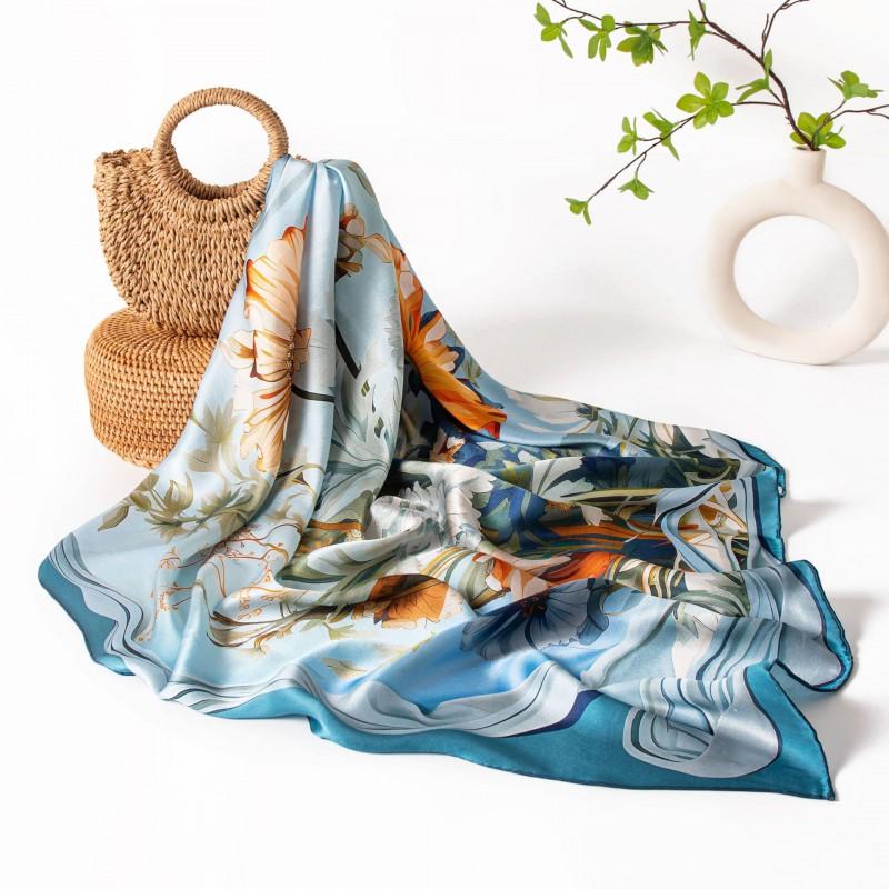 Womens Silk Scarf Gift Set Retro Ethnic Style Square 105x105cm Mulberry Shawl