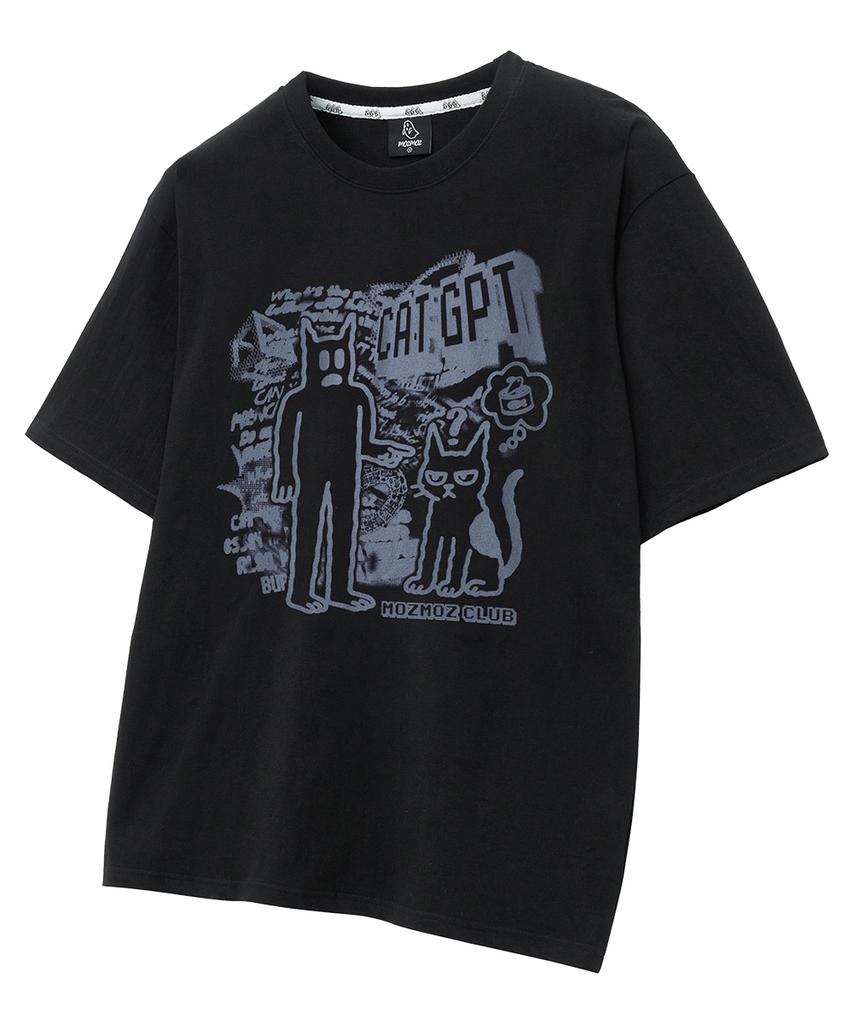 MOZMOZ Cat Gpt Oversized Graphic Short Sleeve T-Shirt Black
