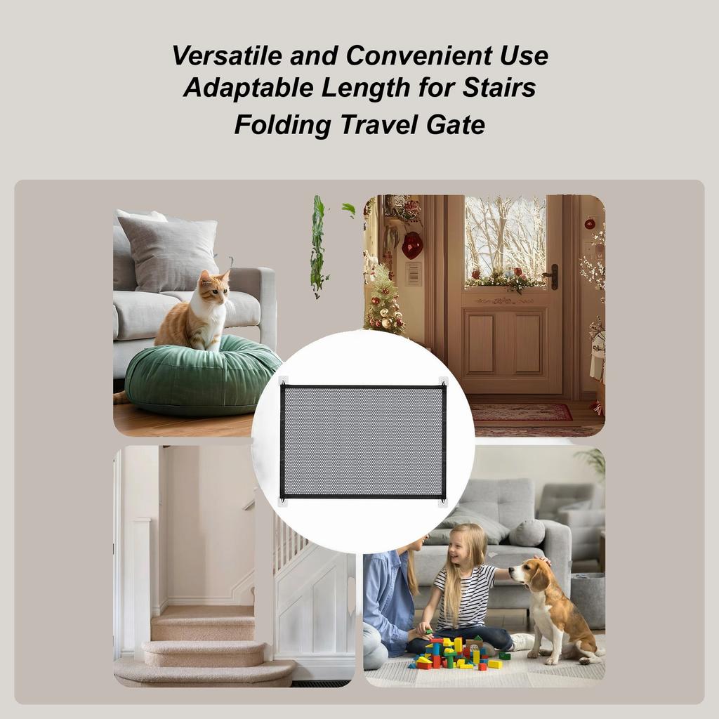 Folding Pet Fence Easy To Install Breathable Mesh Indoor Stairway No Drilling Supplies Retractable Safety Barrier For Cat Dog