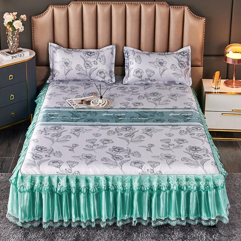 

Роскошный цветочный постельный подзор, летний кружевной прохладный коврик, дышащий, мягкий, европейский стиль, комплект постельного белья для спальни, комнаты в общежитии, машинная стирка 150x200cm 3pcs