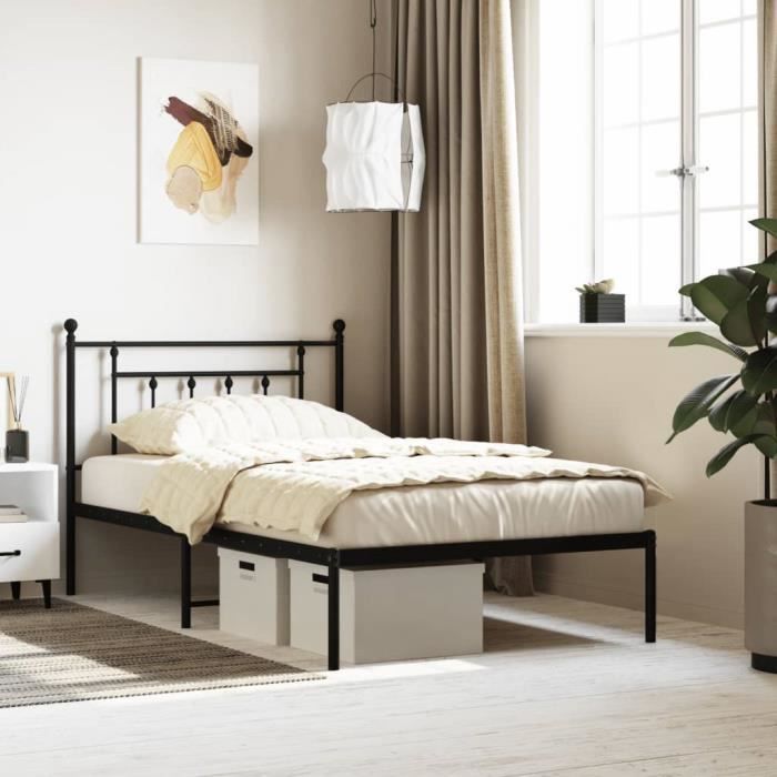 VidaXL Cadre de lit métal avec tête de lit noir 107x203 cm 353533