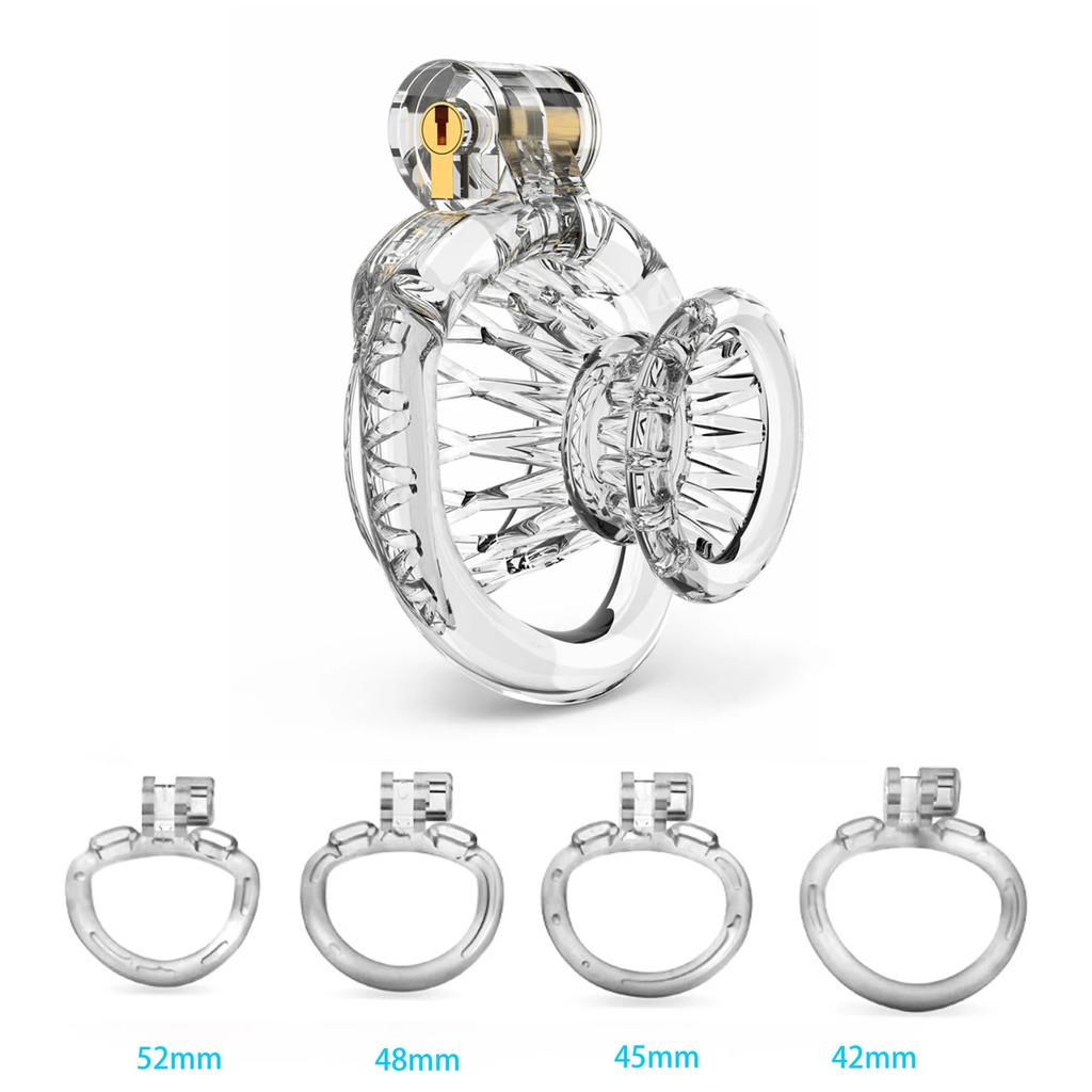 Male Chastity Lock Anti-Cheating Cock Cage with 4 Rings for A Belt of Fidelity Feminization Negative Inverted Chastity Sex Toy