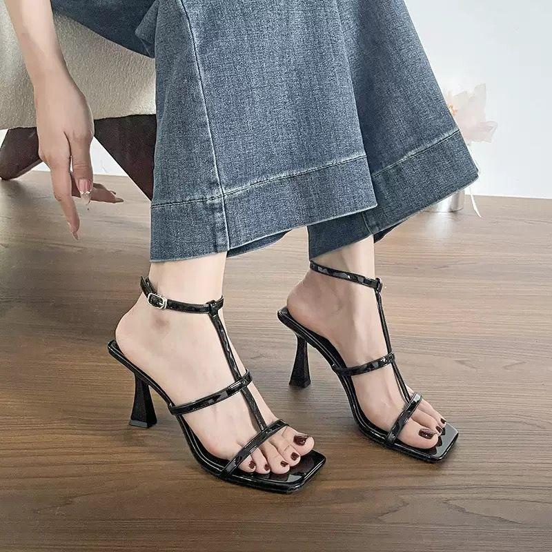 Beautiful One-word Thin Belt Open-toed Roman Shoes Women's 2025 New Super Foreign Style Holiday Style Fine Heel High Heel Sandals
