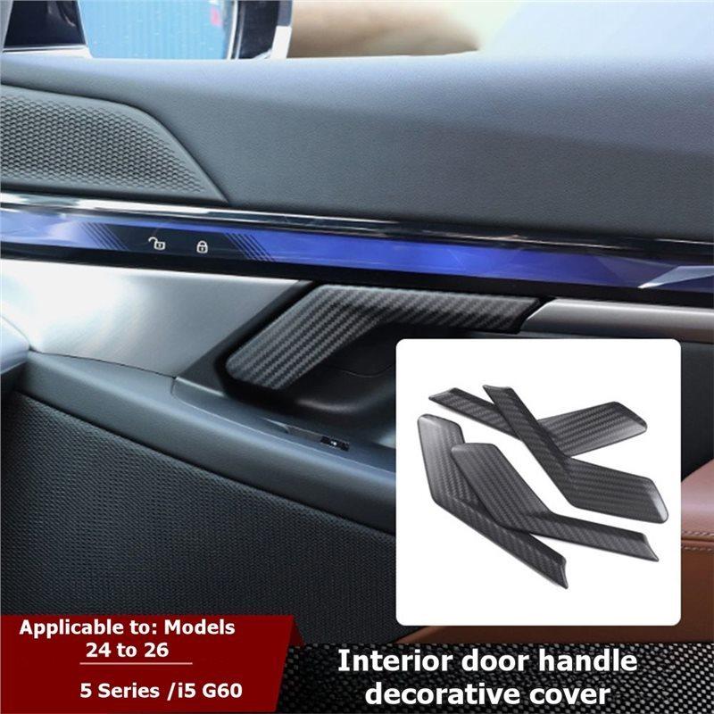 Trim Sticker 4Pcs Real Carbon Fiber Car Inner Door Handle Cover For BMW 5 Series G60 2024-2026 Interior