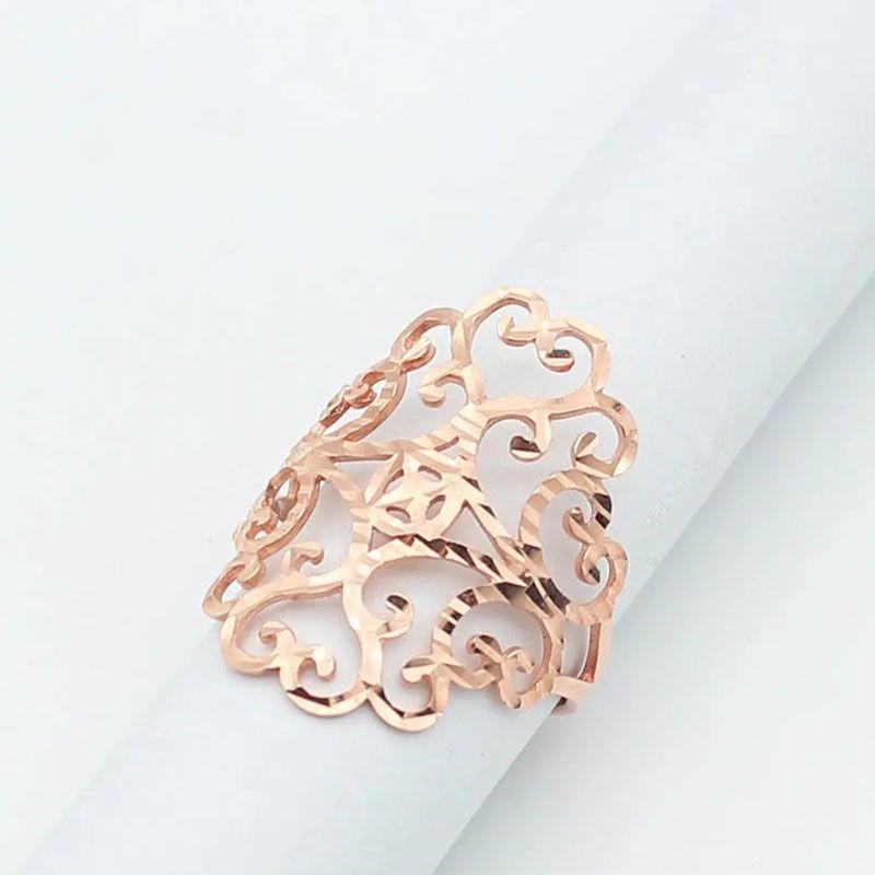 

Purple Gold Color Gold Wide-Faced Hollow Female Simple Classic Korean Version Temperament Rose Gold-Plated Live Mouth Design Ring