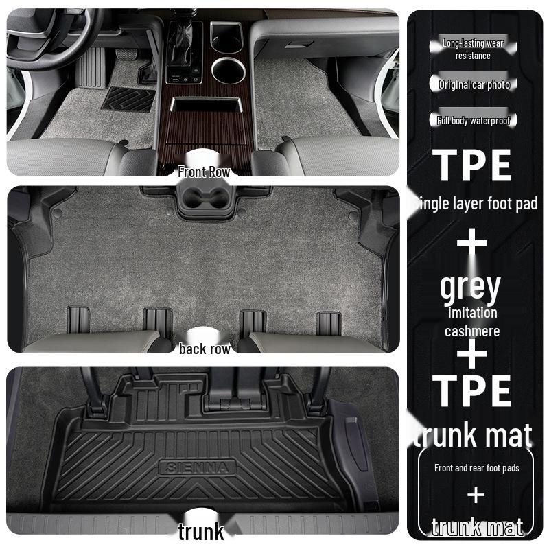 Toyota Sienna TPE Floor Mats for 7-Seater Models (2021-2025), Front Two Rows, Full Coverage.