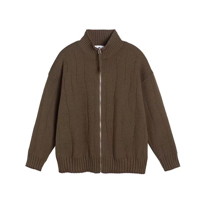 

Мужской теплый вязаный свитер на молнии, осенне-зимний кардиган, однотонный джемпер 2XL коричневый