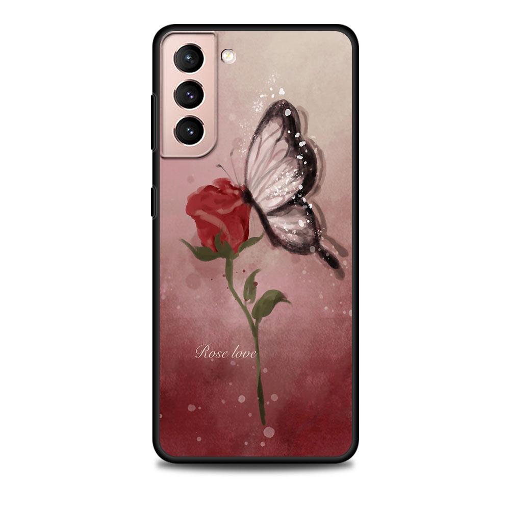 

Чехол с рисунком розы для Samsung Galaxy S20 FE S22 S23 Ultra S21 S10 Lite S9 S8 Plus S7 Edge, черный, мягкий силиконовый чехол для телефона Samsung S10 Plus