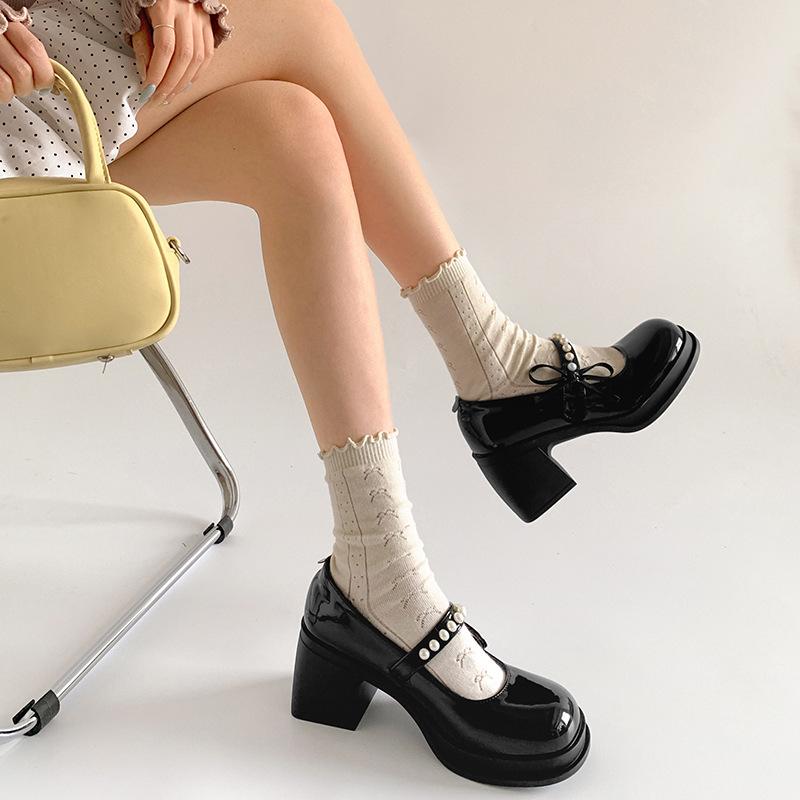 Temperament fashionable white explosion retro thick high-heeled small leather shoes women's 2025 new summer JK heightening Mary Jane shoes