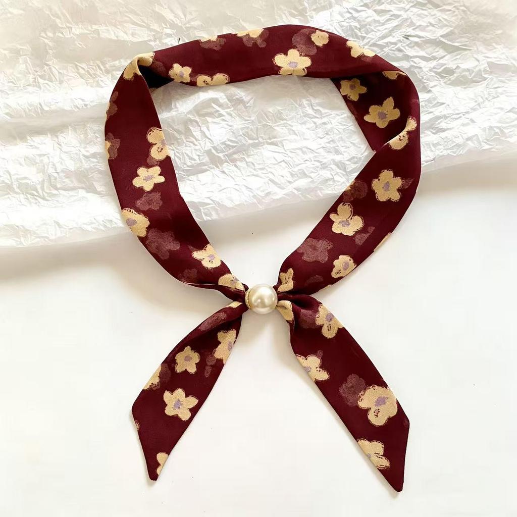 Elegant Spring Silk Scarf Necklace for Women - Versatile Gem Flower Ribbon Collar Accessory