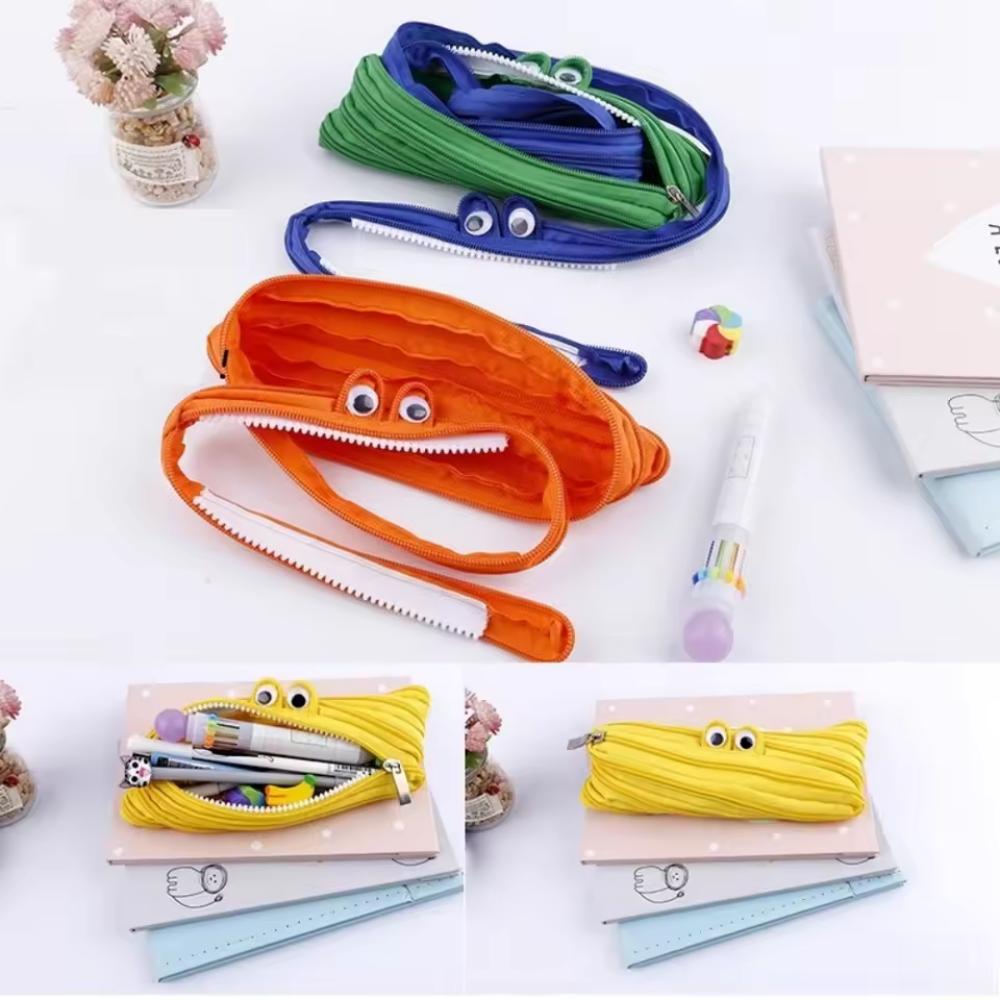 Estojo de Lápis com Zíper de Monstro Desenho Animado Fofo Grande Capacidade Nylon Organizador de Material Escolar Bolsa de Lápis Multifuncional Para Estudantes Crianças