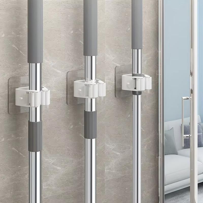 Mop Storage Storage Rack Bathroom Suction Hanging Pipe Traceless Mop Clip Broom Hanger Wall-Mounted Waterproof Mop Rack