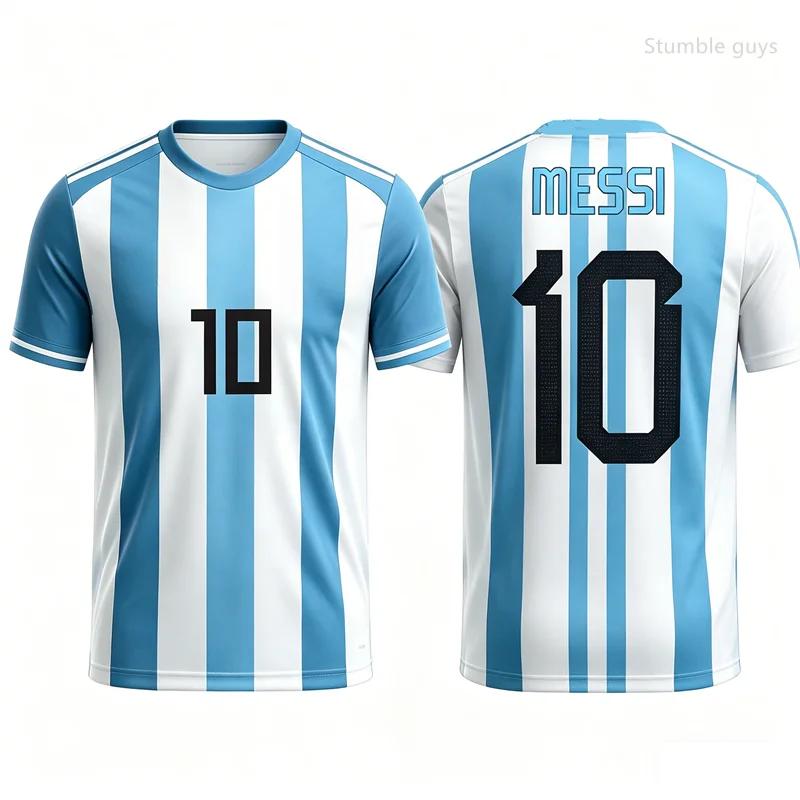 Men Messi No.10 Summer Football Short Sleeve T-shirt Jersey Fashion Oversized Daily Workout Wear Tops Kids Clothes