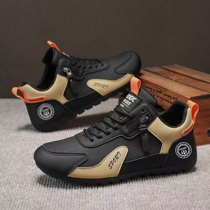 New Autumn and Winter Leather Surface Flat Bottom Comfortable Double Color Driving Casual Shoes Sports Shoes