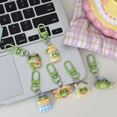 Schlüsselanhänger mit Cartoon-Frosch, süßes Haus, Vase, Bilderrahmen, Frosch-Anhänger, Autoschlüsselring, Rucksackanhänger, Tasche, Deko-Accessoires