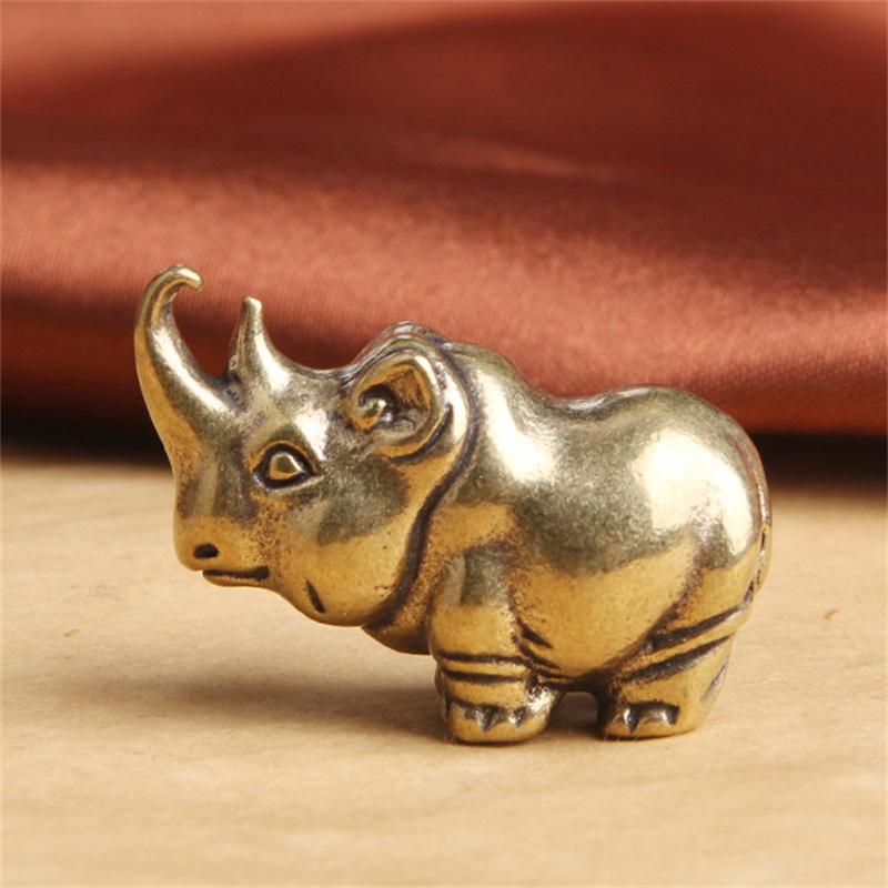 

Antique Solid Brass Rhinoceros Figurine Desktop Decor Ornaments Tea Pet Animal Exquisite Statue DIY Accessories Gift 1PC