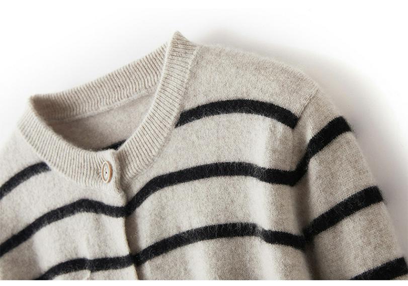 Women's Slimming Cashmere Cardigan - Color Block Stripes, Round Neck, Loose Fit