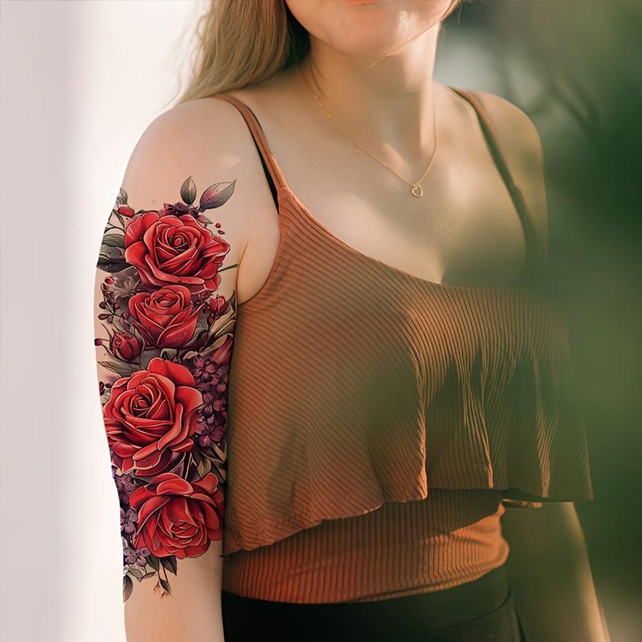 Florals Fake Tattoo Rose Flowers Temporary Tattoos 2 Sheets For Women Girls Watercolor Waterproof Accessories