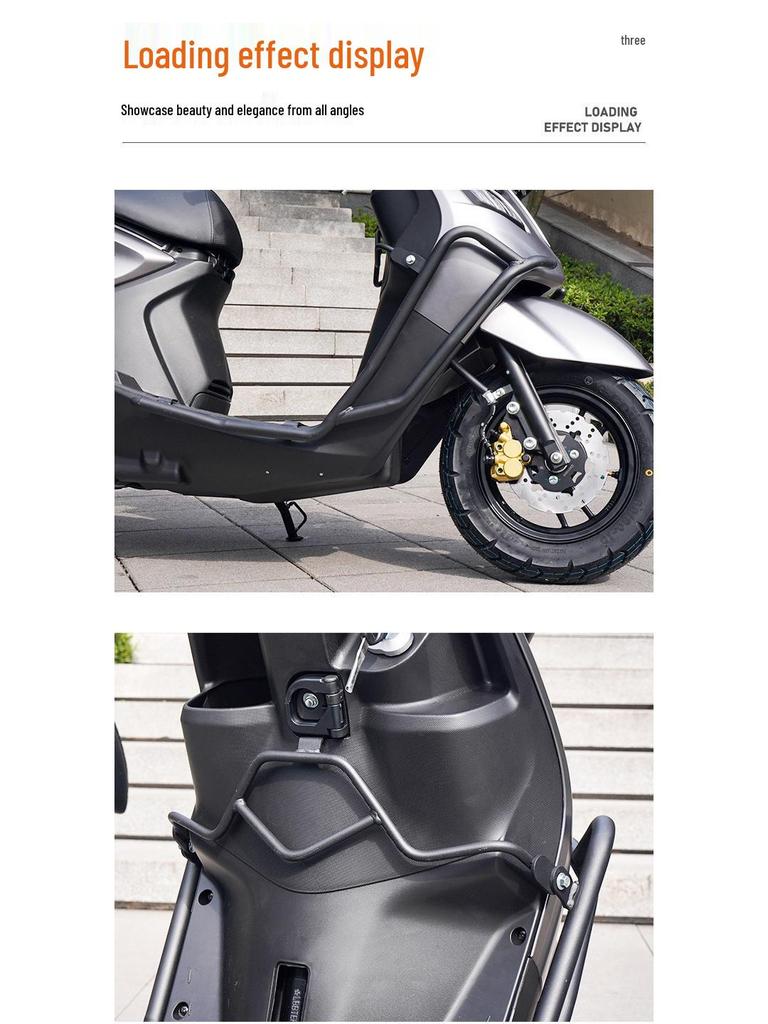 Qianjiang Qiaoyue 110 Front & Rear Bumper Guard, Exhaust Pipe Guard, Backrest, and Luggage Rack Accessories.