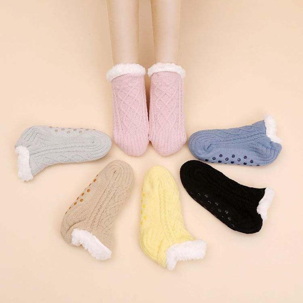 Grid Winter Floor Socks Silica Gel Sleeping Socks Cute Thicken Velvet Socks  Women