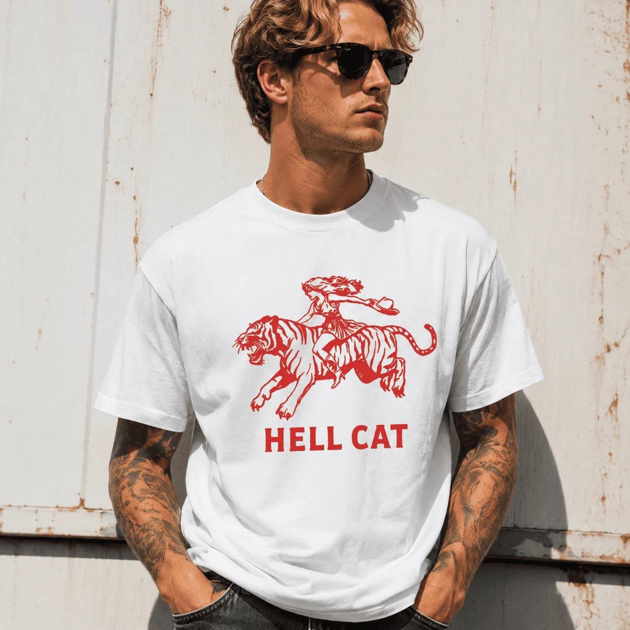 Hell Cat Tiger Graphic T-Shirt Cowgirl Riding Tiger Southern Western Tee XS