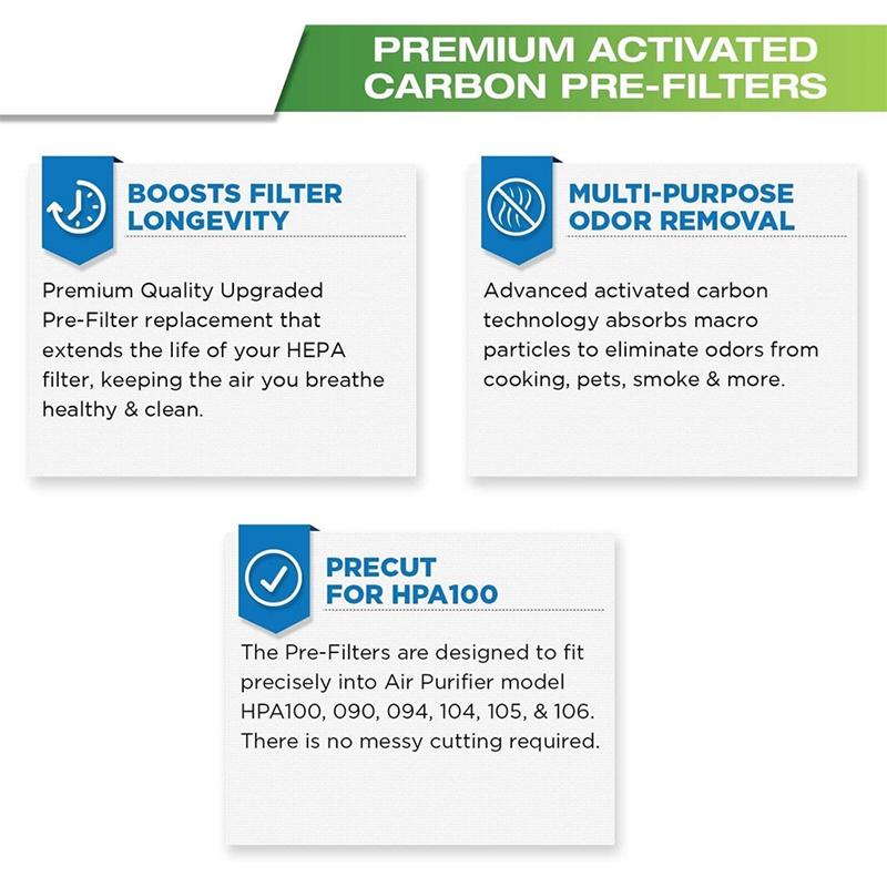 8 szt. Premium Carbon Activated Pre Filters Akcesoria do oczyszczacza powietrza do oczyszczacza powietrza Honeywell HPA100