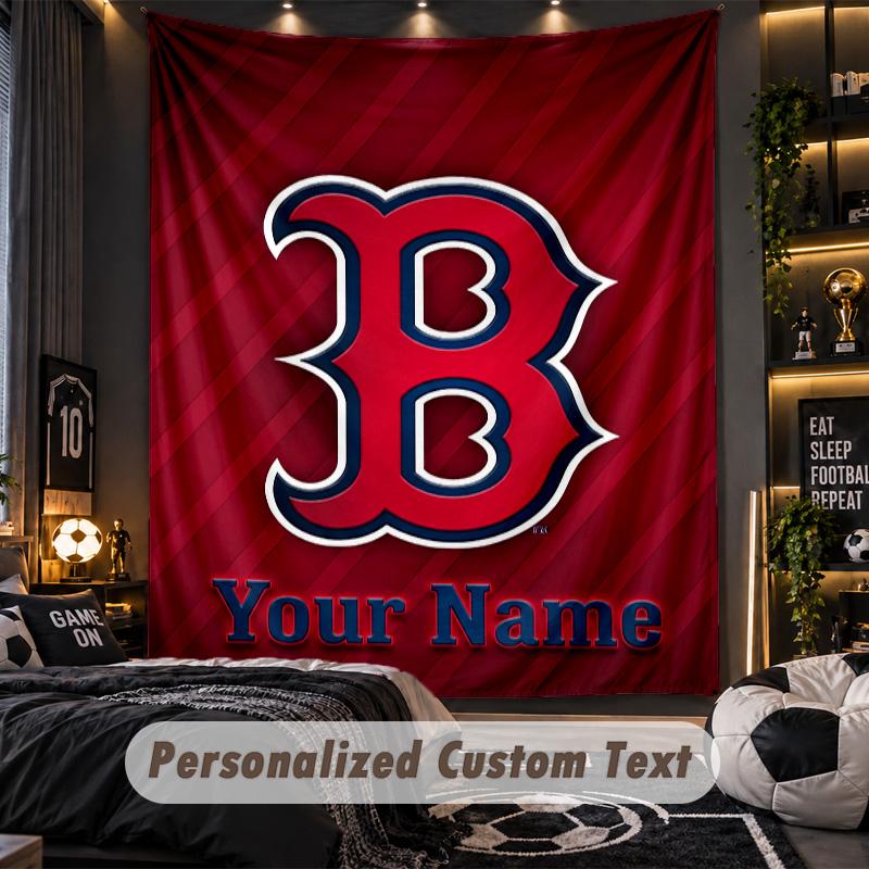 TapestryBoston Red Sox Custom Name Text Personalized Wall Hanging Tapestry Home Wall Decor