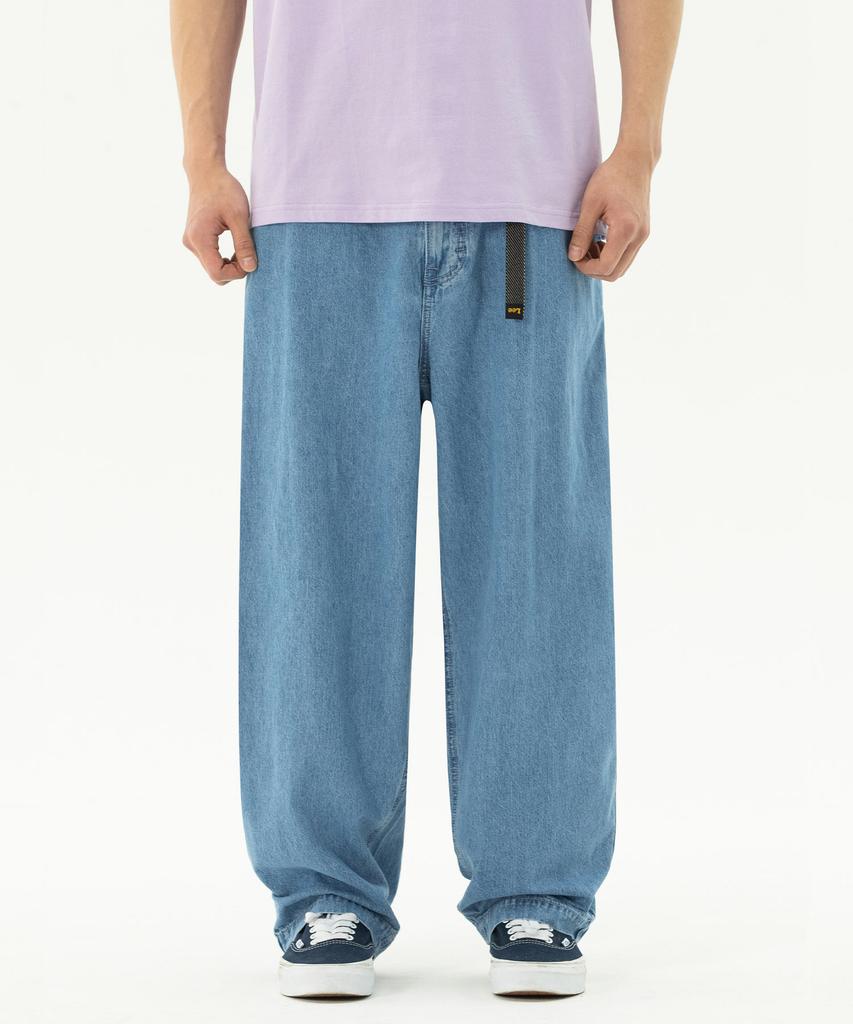 LEE Men Webbing Belt Linen Denim Pants Indigo Light