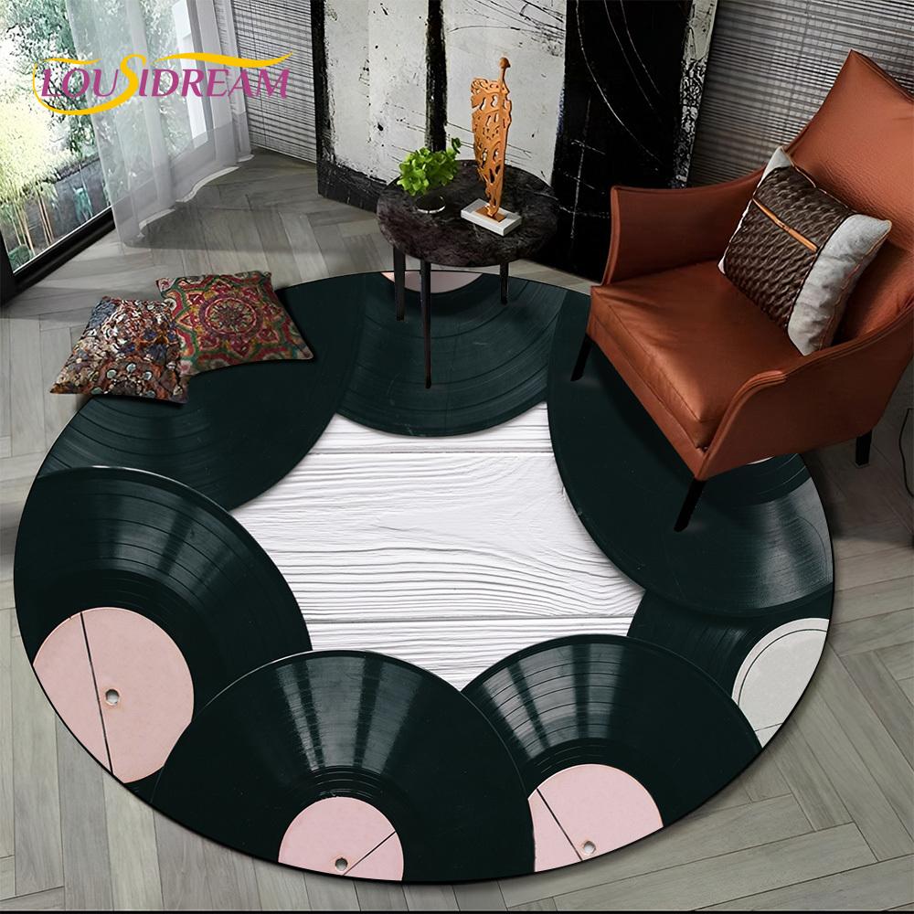3D Vinyl Record Music DJ Screen Tape HD Round Area Rug,Carpet Rug for Living Room Bedroom Sofa Playroom Decor,Non-slip Floor Mat