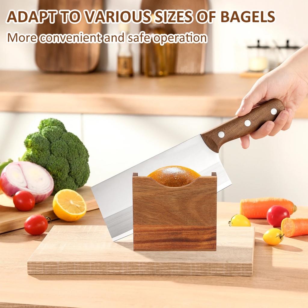 Bagel Slicer Long Lasting Wood Bagel Cutter Holder with Smooth Surface Multifunctional Bread Slicer for Home Kitchen Baking