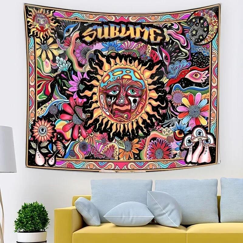 VIKAMA Psychedelische Fantasy Wandteppich Hippie Pilz Tarot Himmlische Sonne Wandkunst Ästhetisches Schlafzimmer Studentenwohnheim Wohnzimmer Heimdekoration