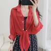 Chiffon Transparent Tulle Sunscreen Shirt - Women's Summer Shawl Tie-Up Short Casual Top