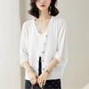 Spring and summer ice silk sunscreen air conditioner shirt thin blouse large size fat mm seven-quarter sleeve outer knitted cardigan women's coat