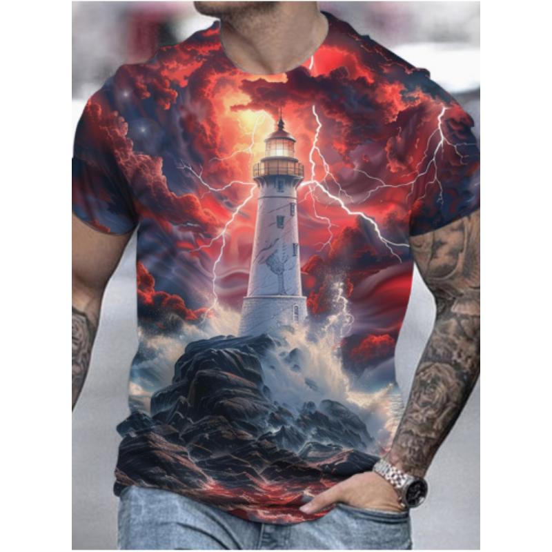 Fashion Men s Crew Neck Short Sleeve 3D Casual Color Printing Trendy Short Sleeve Crew Neck T-Shirt XS