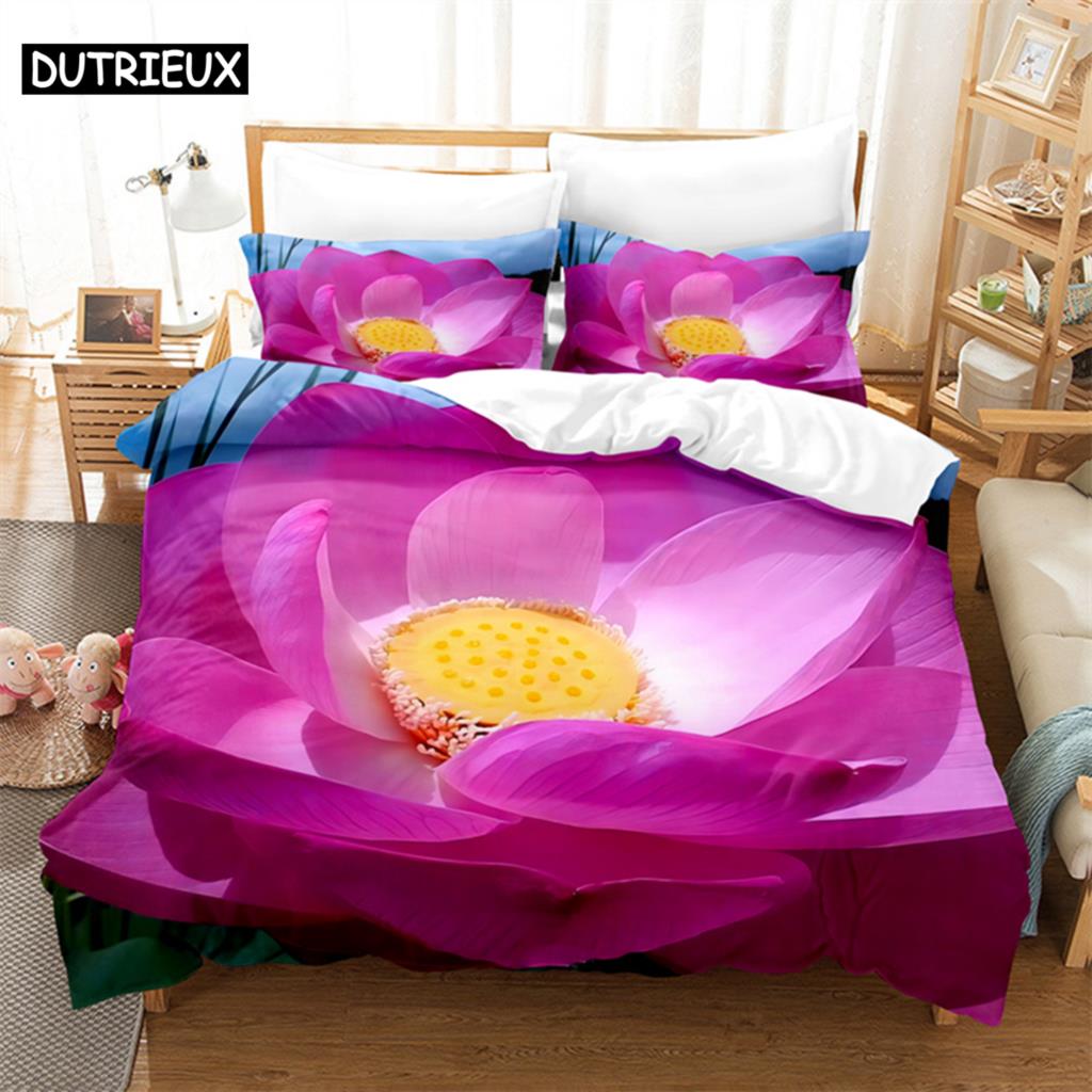 Zielony Liść Lotos Królowa Pościel Zestaw Poszewka na Kołdrę Zestaw Pościeli Dziecięcej Drukowanie Cyfrowe Pościel Rozmiar Królewski Poszewka na Kołdrę Zestaw Pościeli