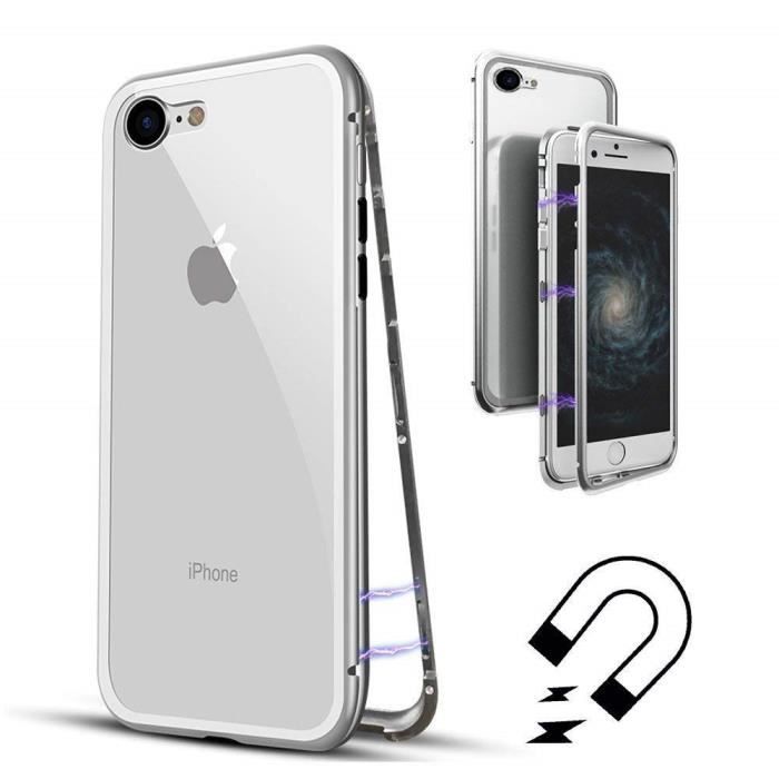 Coque pour iPhone SE 2022 - PHONILLICO - Argent - Protection Métal - Verre Trempé - Ultra Résistant
