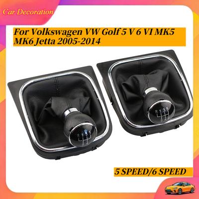5/6 geschwindigkeit Stick Schaltknauf mit Leder Boot Kragen Fall für Volkswagen VW Golf 5 V 6 VI MK5 MK6 Jetta 2005-2014 auto Styling
