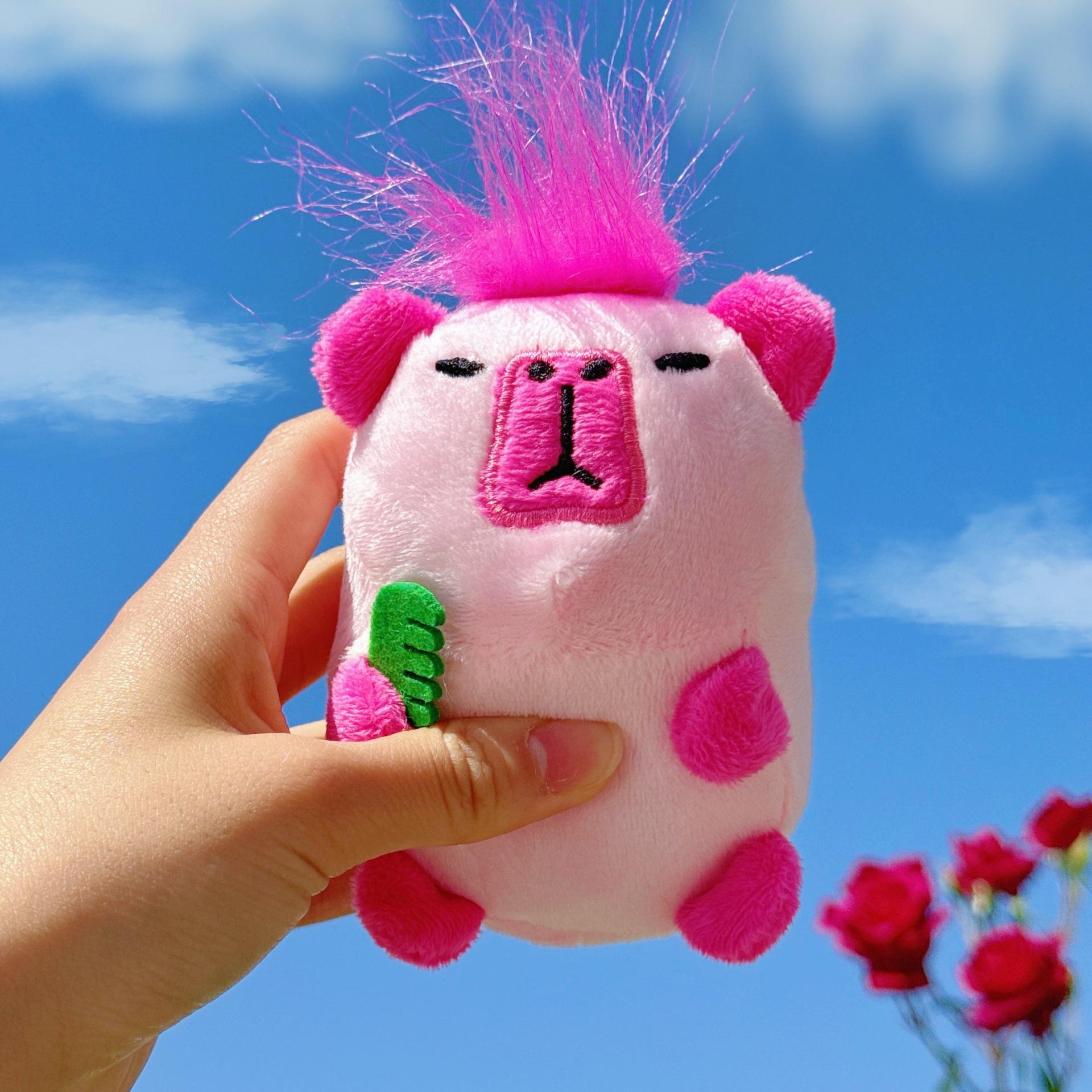 

Cute Fried Hair Doll Plush Toy Capybara Doll Bag Charm Doll Guinea Pig toy height 12 cm
