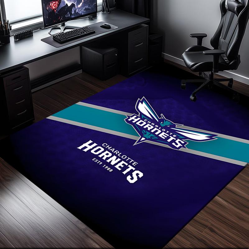 Charlotte-Hornets Logo Rug Office Carpet Non-Slip Mat, Chair Rug Floor Covering for Gaming, Bedroom, Living Room , Home Decor Christmas Gift