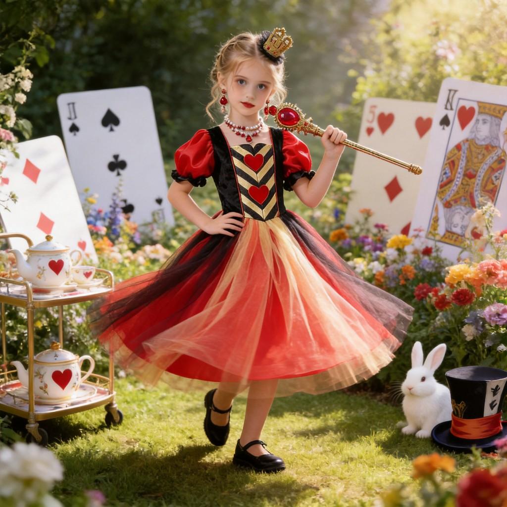 Alice In Wonderland The Red Queen Cosplay Dress For Girls With Polyester Fabric For Costume Parties