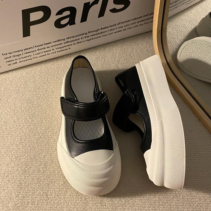 

Туфли Мэри Джейн на липучке Su Yinyin Женские 2025 Новые Белые туфли на платформе с большой головой Серебристые Повседневные Одинарные туфли Женские 40