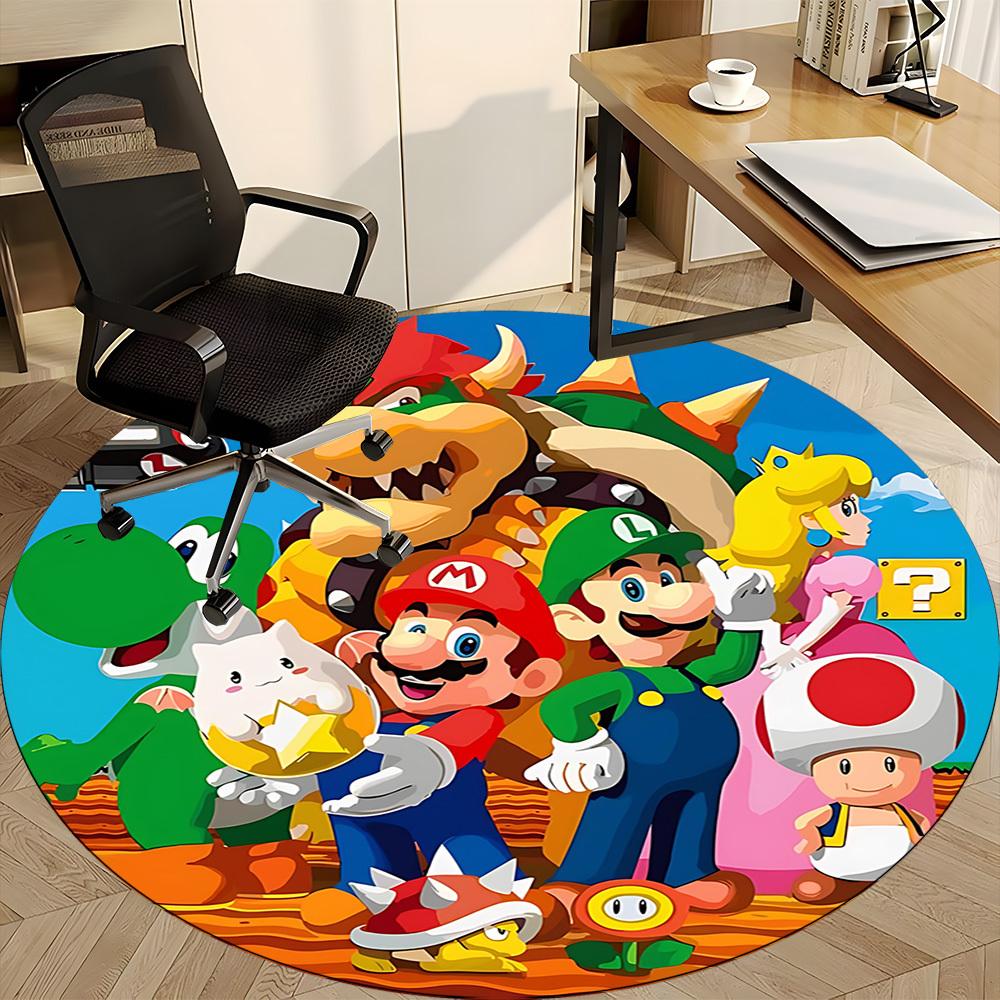 1pc Super Mario Bros Chair Carpet for Office Non-Slip, Soft & Comfortable, Carpet for Office, Gaming, Lightweight Round Floor Mat